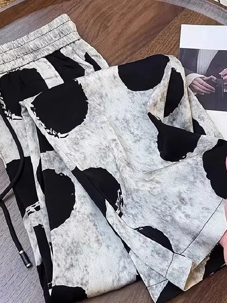 

Широкие брюки из шифона Ice Silk для женщин, весна-лето, с принтом в горошек, струящиеся, защита от комаров, солнцезащитные, повседневные, с высокой талией