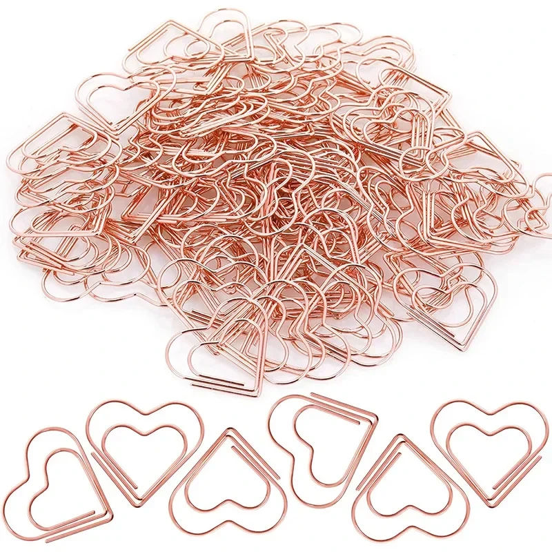 50 Mini Heart-Shaped Metal Paperclips/Set - Mini Rose Gold Heart Bookmark Clips, Perfect For Notebook Decorations And Stationery