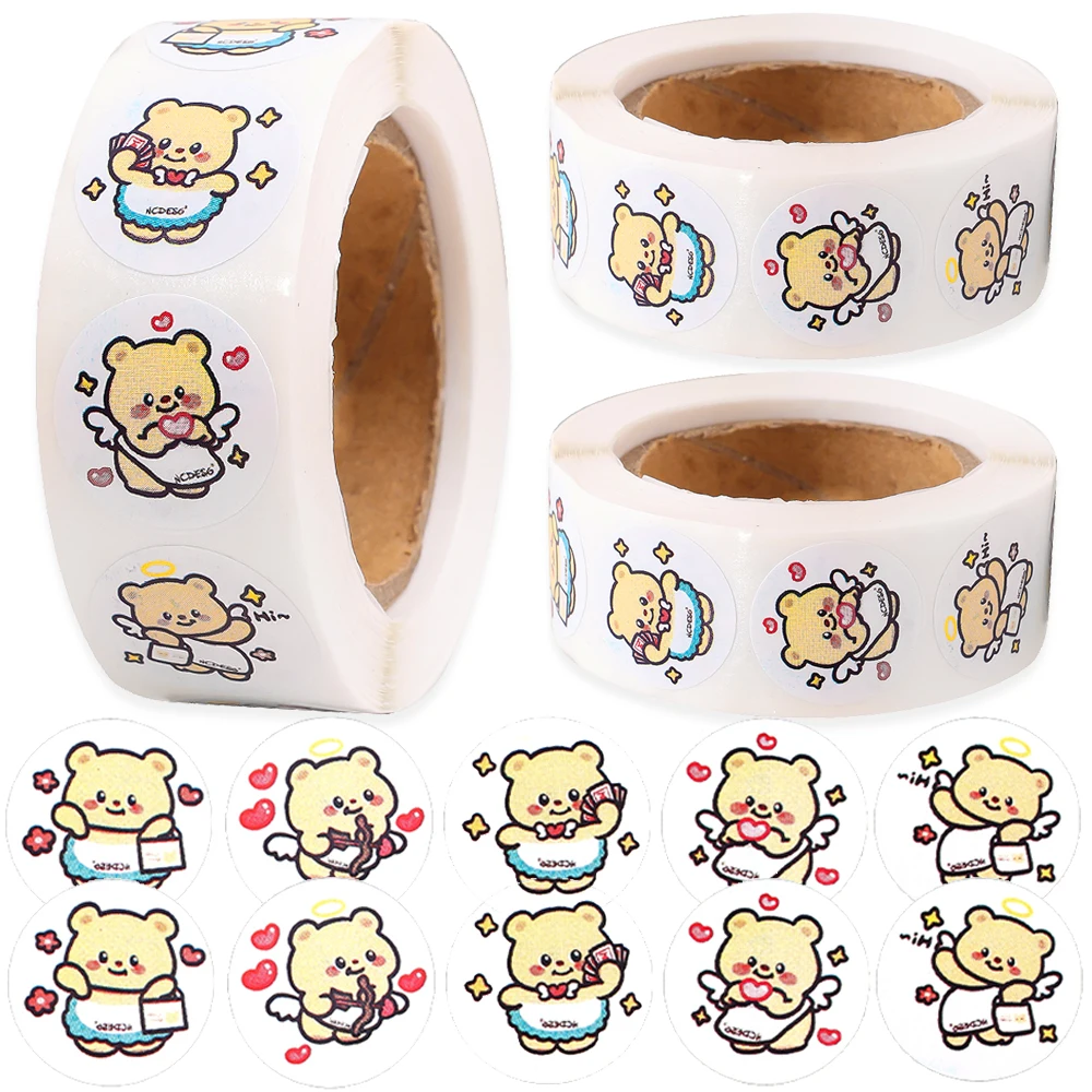 5/1Rolls Cute Cute Teddy Bear Stickers Self-adhesive Yellow Animinal Hand Account Paster Cup Notebook DIY Decoration Accessories