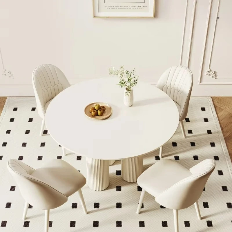 !@Modern Simple Cream Style  Negotiation Table Set Pure White Rock Plate French Dining Table for Home Bar Luxe Small