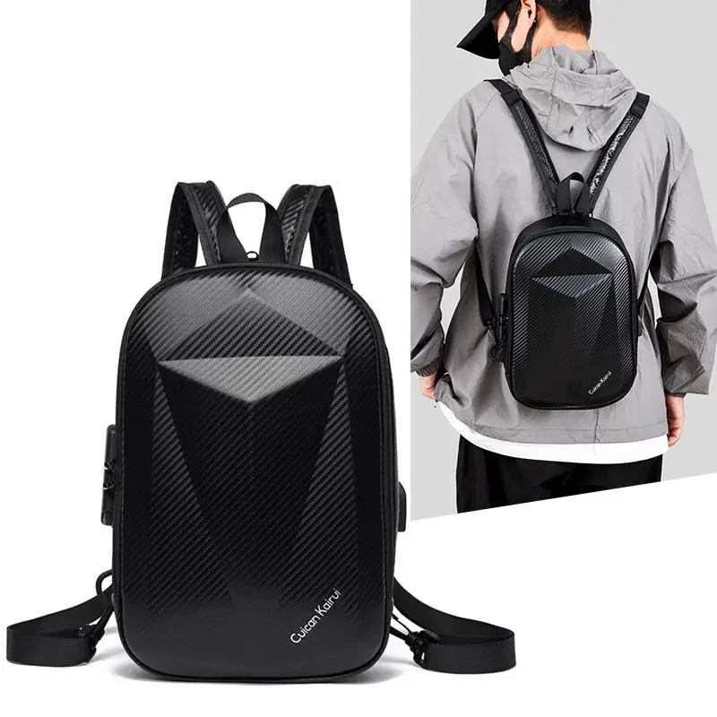 

New High Texted Chest Bag Men's Fashionable Backpack High-end Motorcycle Riding Bag Hard Shell Water-repellent Shoulder Bag