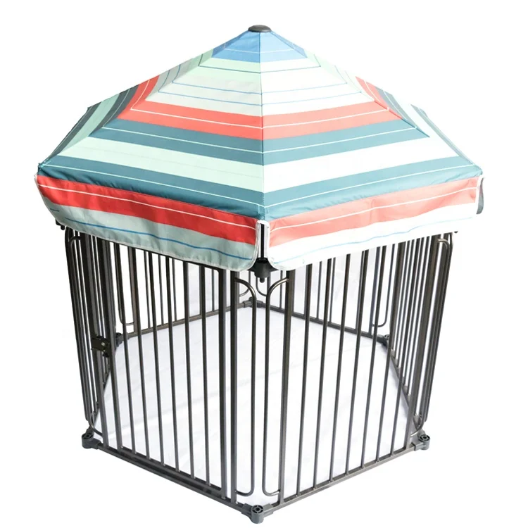 Heavy Duty Square Tube Double Pet Dog Fence Playpen With Waterproof Cover Canopy