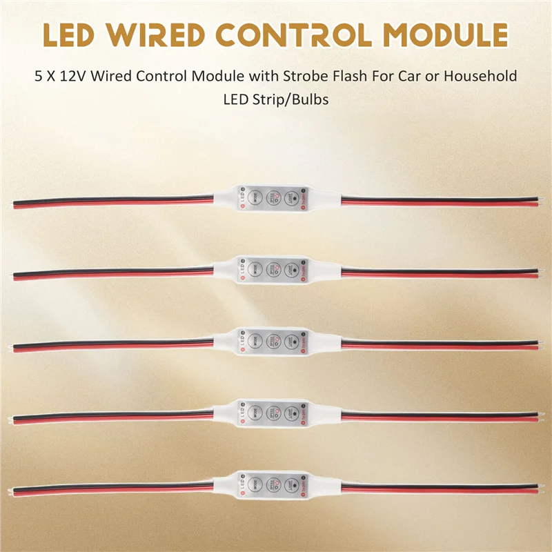 Modul Kontrol Berkabel ABLU-5 X 12V dengan Flash Strobo untuk Strip/Lampu LED Mobil atau Rumah Tangga