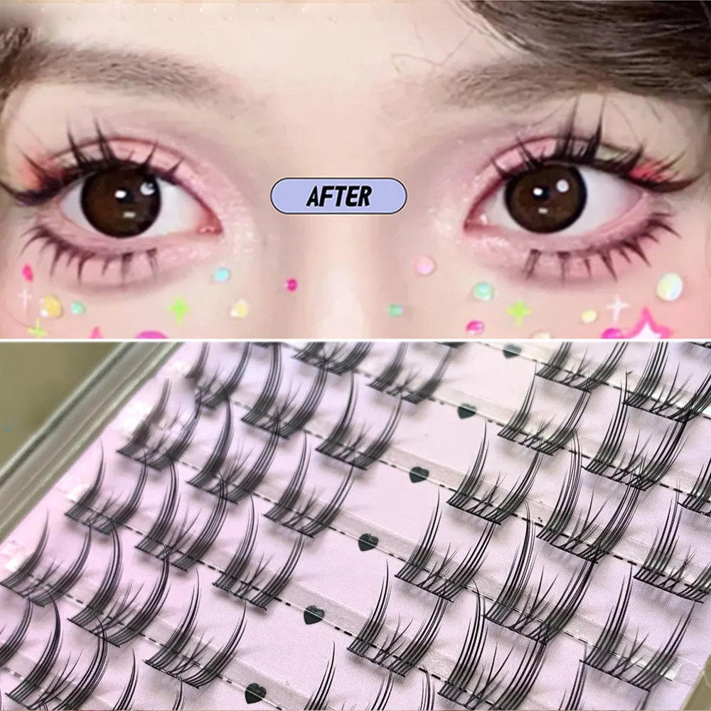 Cat Eye Individual Lashes Ultra-Large Wispy Thin Band Individual Cluster Lashes Kit for Self Application BQI Diy Lash Extensions