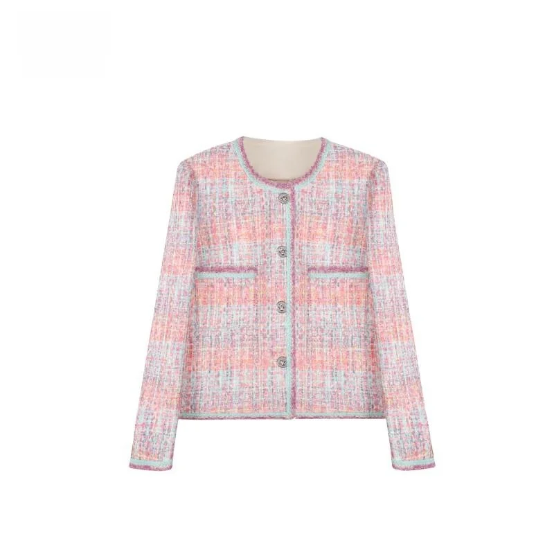 

Pink Heavyweight Mixed Fiber Woven Tweed Jaet Women's Ele Lightweight Luxury Top Commute Sle Loose Fit Long ...