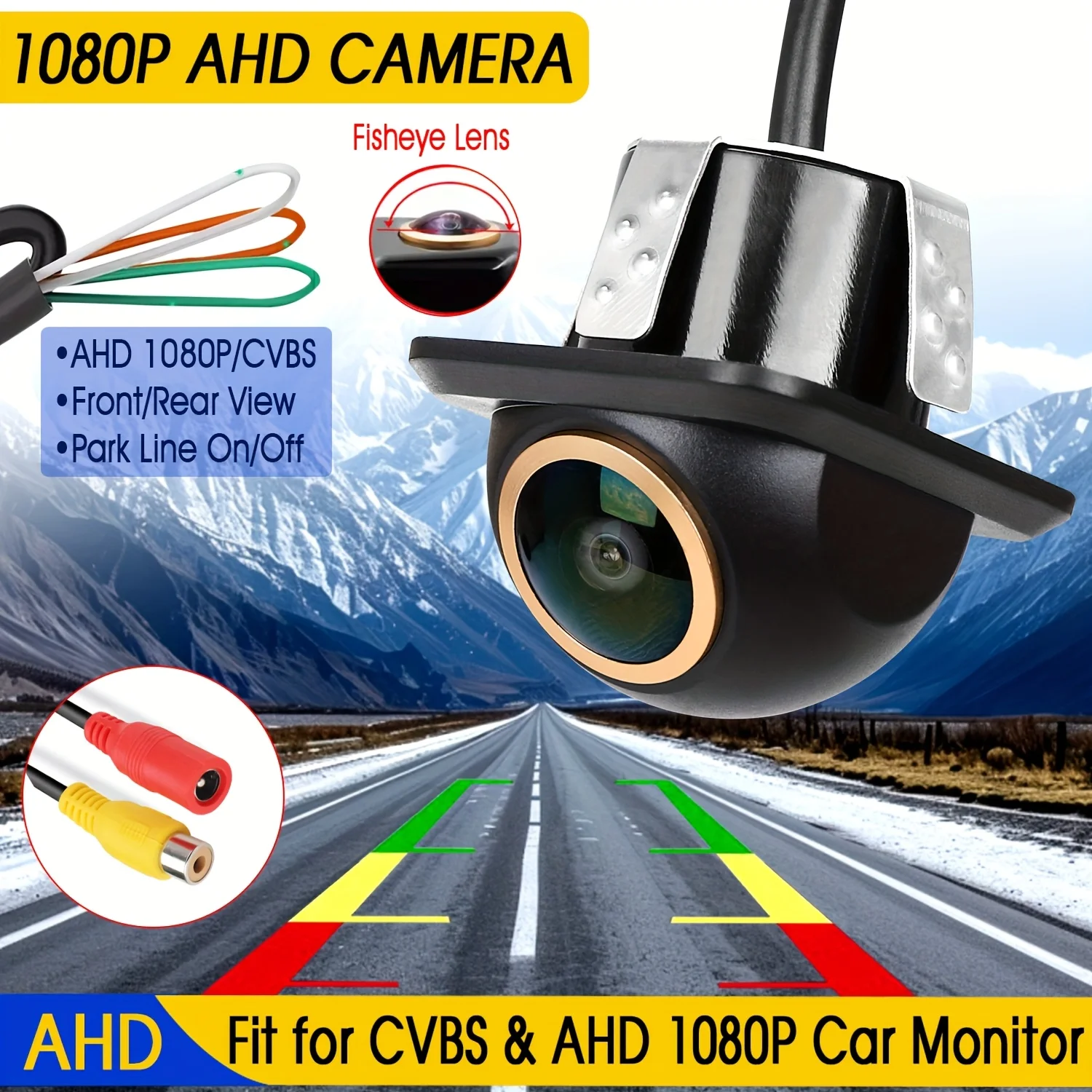 1080P AHD Rearview Camera with 170° Wide Angle Fisheye Lens- AHD/CVBS Switchable, HD Rearview for Cars, SUVs, RVs, Vans, Pickups