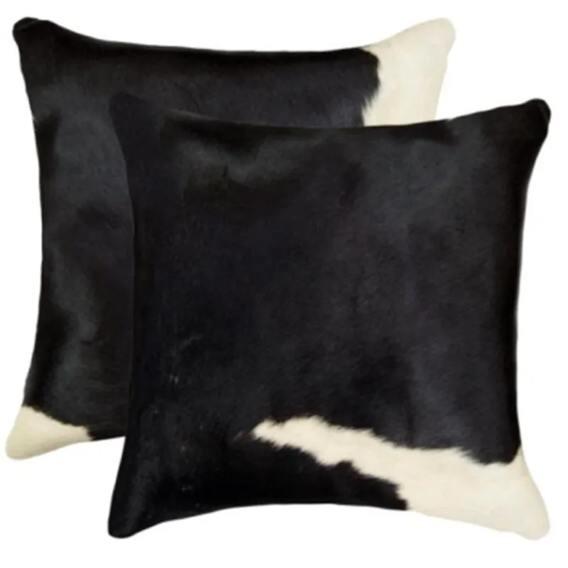 Natural Whole Piece Cow Hide Pillowcase White And Black Design 50x50CM