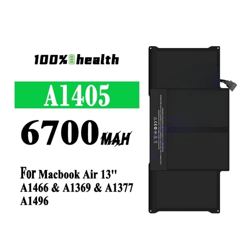 A1405 6700mah High-Quality Notebook Lithium Battery for Macbook Air 13 A1466 A1369 A1377 A1496 Rechargeable Batteries