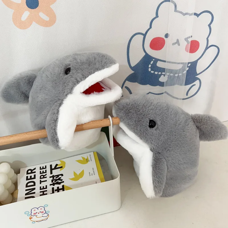 Stuffed Plush Animal Toys Gray Shark Hand Finger Story Puppet Cute Dolls Educational Baby Toys Simulated Shark Children Gift