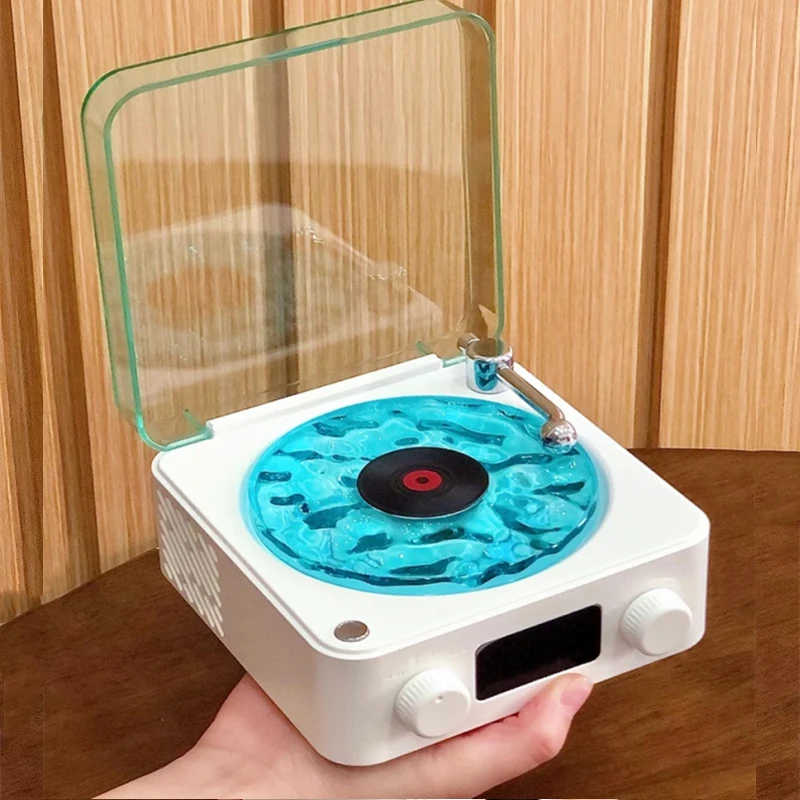 Portable Water Ripple Bluetooth Speaker RGB Projection Atmosphere Lamp Retro Clock Sleep White Noise Speakers Vinyl Record Gift