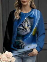 Fashion Women's Sweatshirt Funny Cat Print Sweatshirt for Women Casual Long Sleeve Crew Neck Pullover y2k Women's Clothing