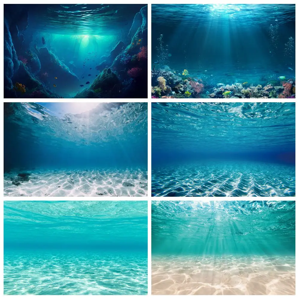 

Underwater World Seabed Photography Backdrop Blue Ocean Undersea Sunlight Deep Water Baby Kids Birthday Photo Background Decor