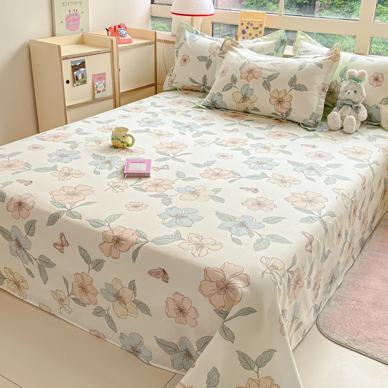 Ensemble de draps plats floraux botArabes, drap de lit imprimé papillon Kawaii avec 2 taies d'oreiller, ensemble de draps en coton, couvre-lit de style ferme