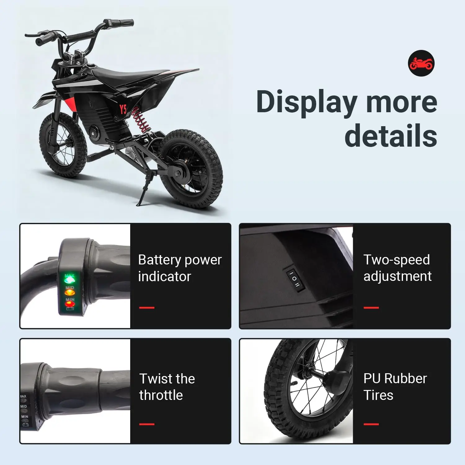 トラックセブン 24V キッズバイク 250W 電動オフロードバイク リチウム電池式 3速 7.46-9.32MPH