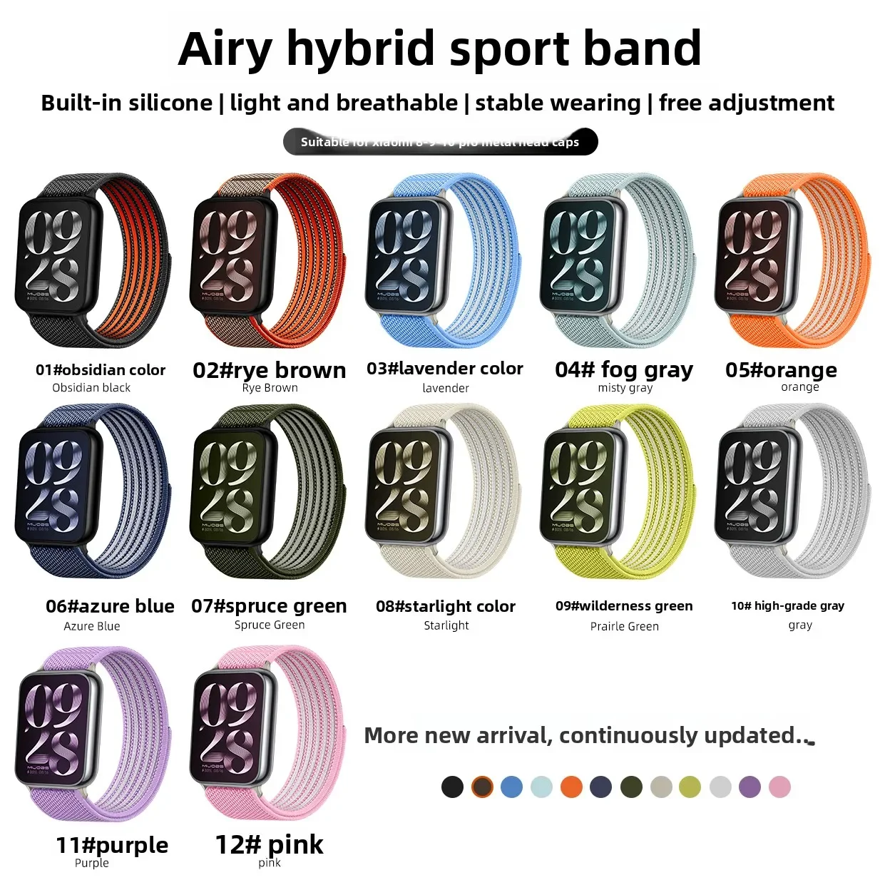 Nylon Sport Strap for Xiaomi Mi Band 10 Pro 9 Pro 8 Pro Sport Breathable Replacement Wristband for Redmi Watch 6 5 4 Accessory