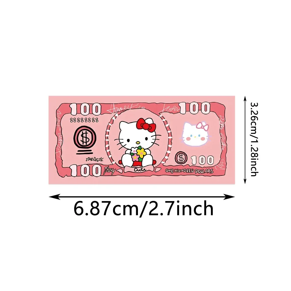 50Pcs Sanrio Creative Paper Money Stickers Cute Anime Hello Kitty Kuromi Aesthetic Decals Laptop Phone Waterproof Sticker Toys