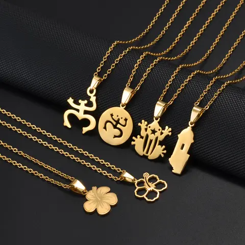 PR Puerto Rico Frog Necklaces for Women Girls Stainless Steel Hawaii Guam Guadeloupe Mayotte Hibiscus Flowers Jewelry #512362