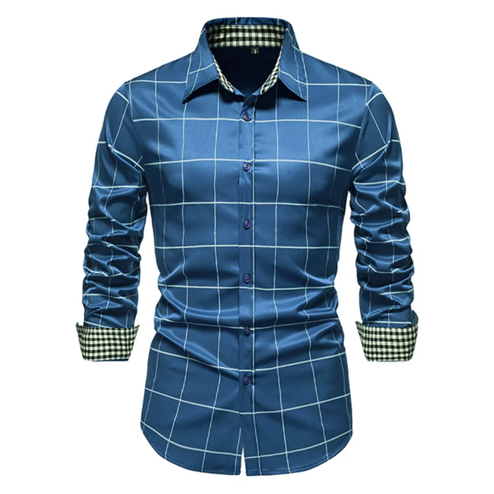 Plaid 10 Color Men\'s Shirt Single Breasted Slim Fit Button Long Sleeve Shirt Fashion Breathable Men\'s Clothing Oversized Design