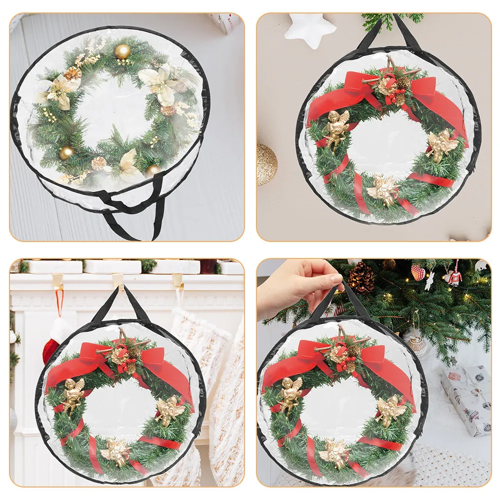 Round Xmas Wreath Storage Bag Large Capacity Zippered Pouch Handle Garland Organizer Christmas Gift Storage Protector