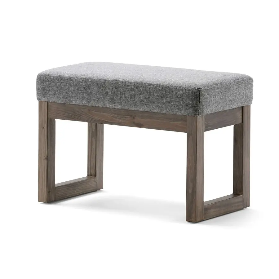 

Milltown Small Ottoman Bench 27 inch Wide Upholstered Linen Look Fabric Rectangle Footstool Ottoman in Grey, Contem Customizable