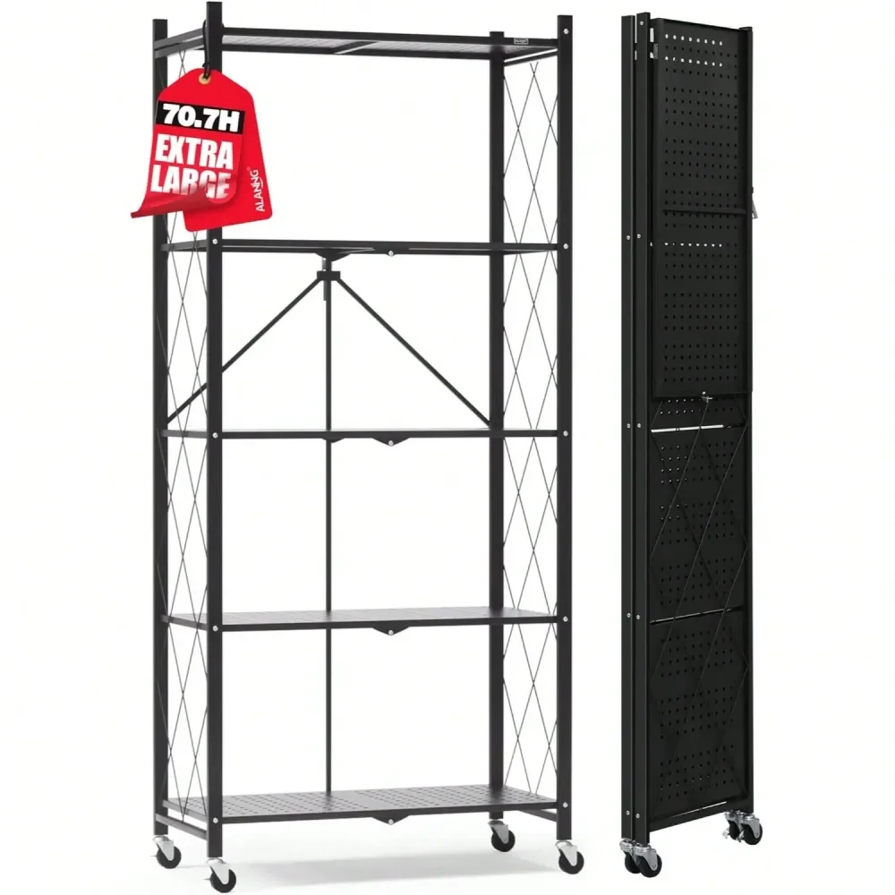 

Garage Shelving Storage Shelf Shelves Storage Shelves, 5 Tier Folding Shelf On Wheels, Heavy Duty, No Assembly, Rolling, Collaps