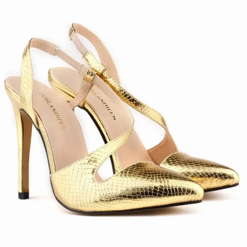 LOSLANDIFEN Hot Selling Women Pumps Dress Shallow Pointed Toe PU 11CM Thin high heels Crocodile pattern Novelty Pumps Women Shoe
