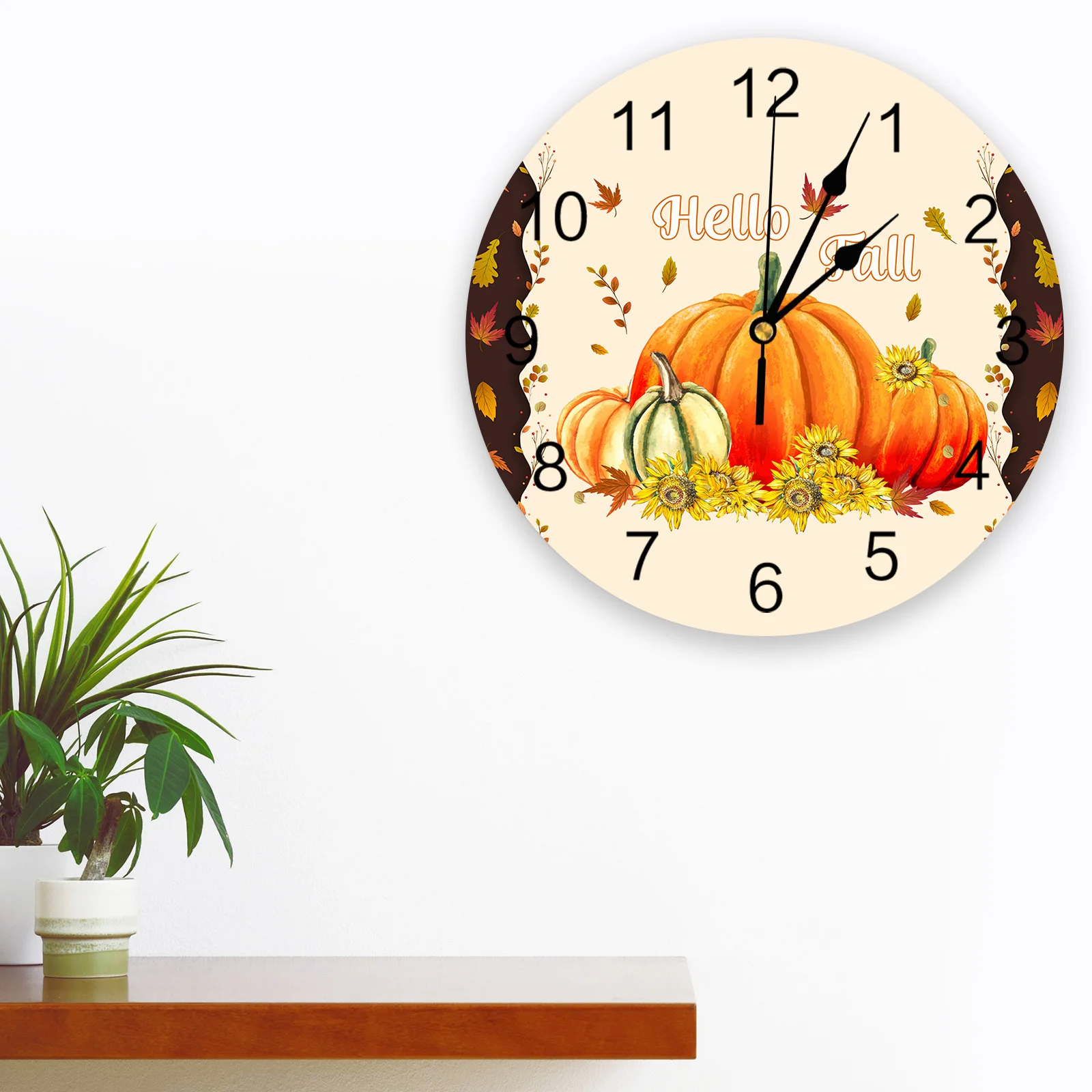 Autumn Pumpkin Maple Leaf Wall Clock Modern Design Living Room Decoration Kitchen Clock Mute Wall Watch Home Interior Decor