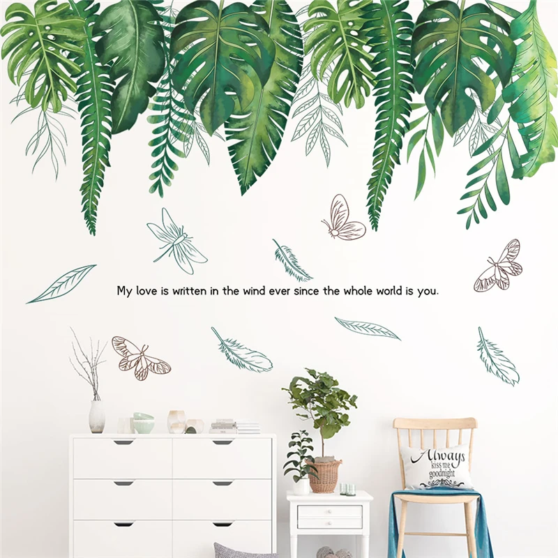 Vivid Tropical Tree Leaf Butterfly Wall Stickers For Shop Office Home Decoration Diy Plants Mural Art Pvc Decal Pastoral Posters