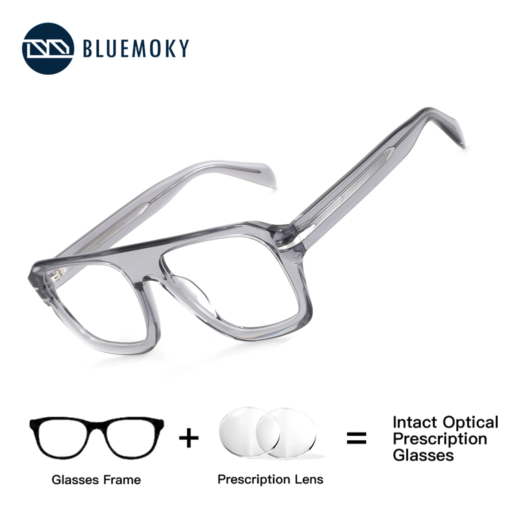 

BLUEMOKY Handmade Acetate Pilot Prescription Eyeglass Custom Photochromic Anti Blue Light Progressive Men's Glasses