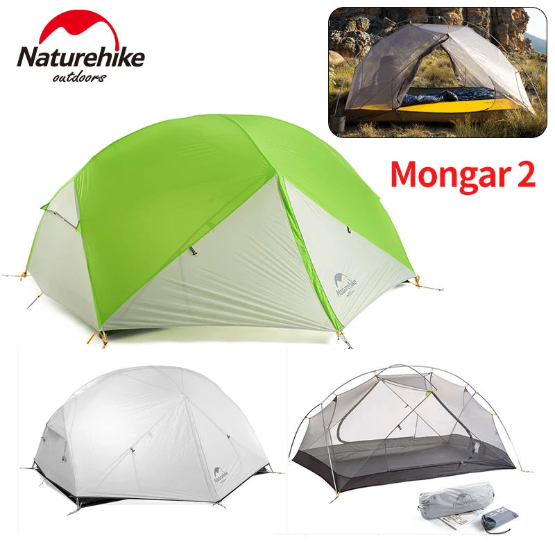 Naturehike Mongar 2 Tent Ultralight Double Layer 20D Nylon Camping Tent for 2-3 People Trekking Hiking Travel Waterproof PU4000+