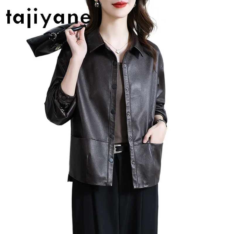 TAJIYANE 100% Skóra Owcza Najwyższej Jakości Luksusowa Kurtka Skórzana Damska Krótka Kurtka z Prawdziwej Skóry Jesień 2025 Odzież Damska