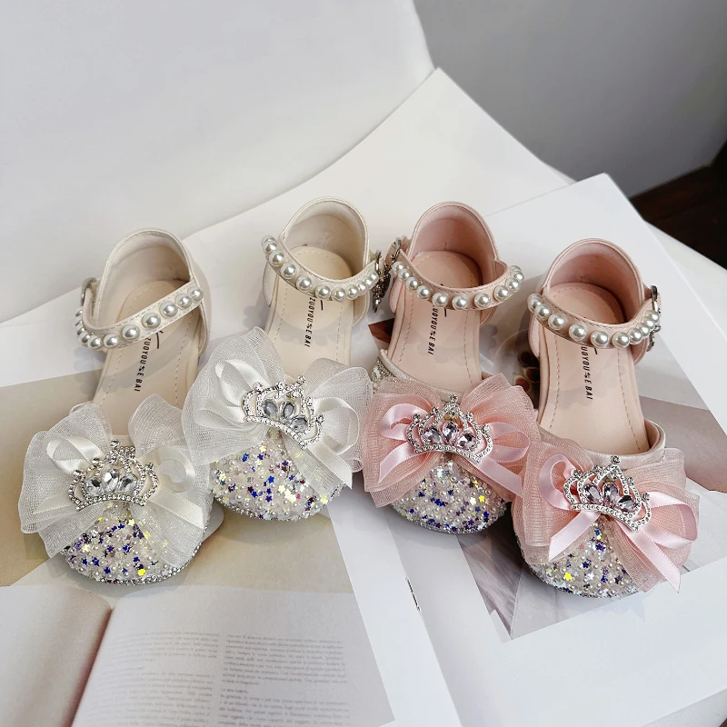 

Children Princess Party Shoes Baby Girls Half Sandals Girls Shoes Spring Autumn New Kids Pearl Rhinestone Bow Dance Shoes