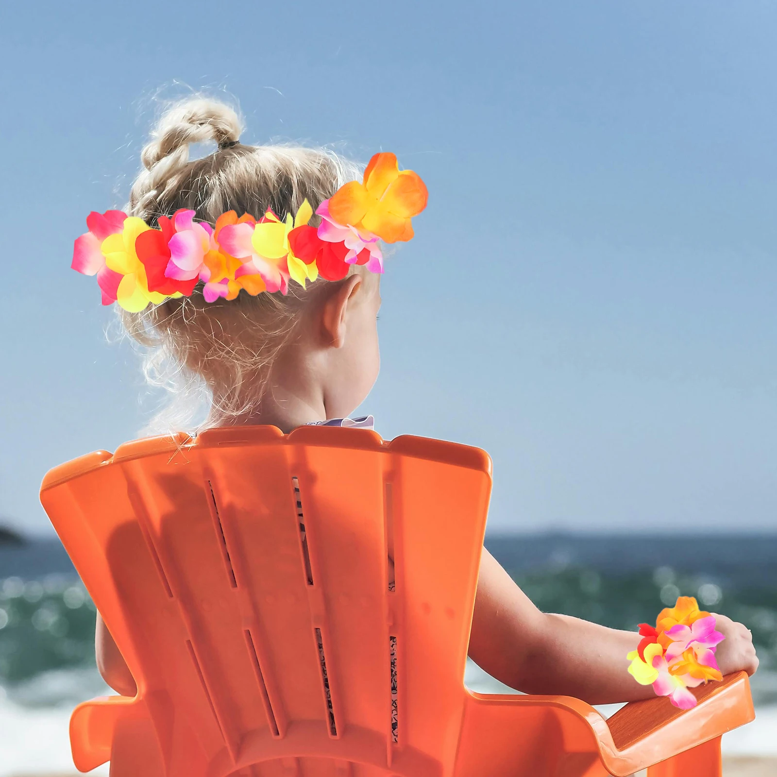 

Hawaiian Leaf Grass Skirt Set Fabric Artificial Skirt Headband Neck Loop 2 Bracelets Tropical Beach Luau Party Costume Kids