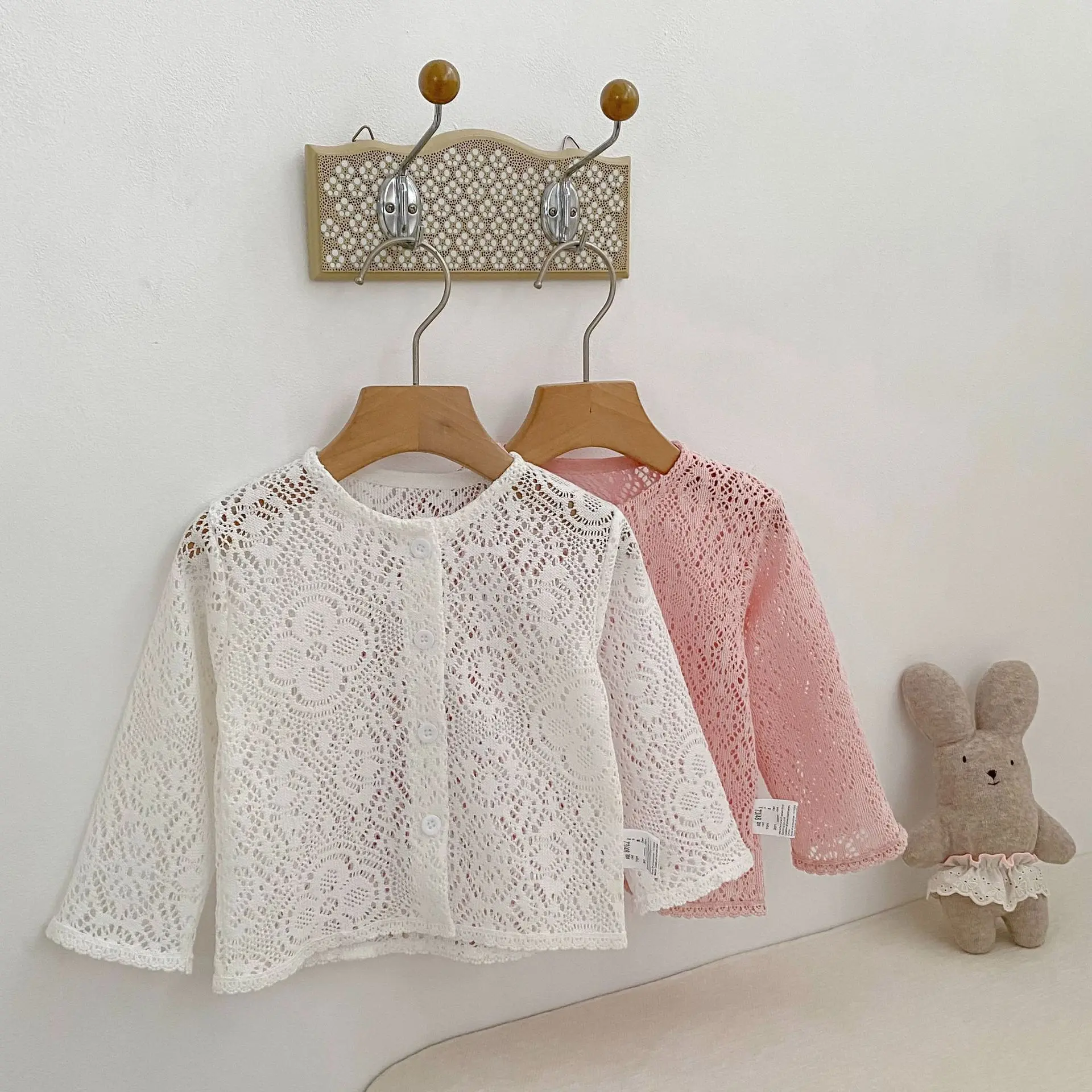 2026 Spring New Baby Long Sleeve Coat Girls Cute Hollow Out Flower Cardigan Infant Cotton Soft Coat Toddler Clothes
