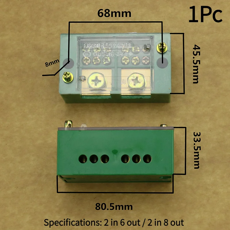 1Pc Wire Terminal Box Single Phase 2-IN 6/8-OUT FJ6/JHD Household Wire Connector Terminal Block.