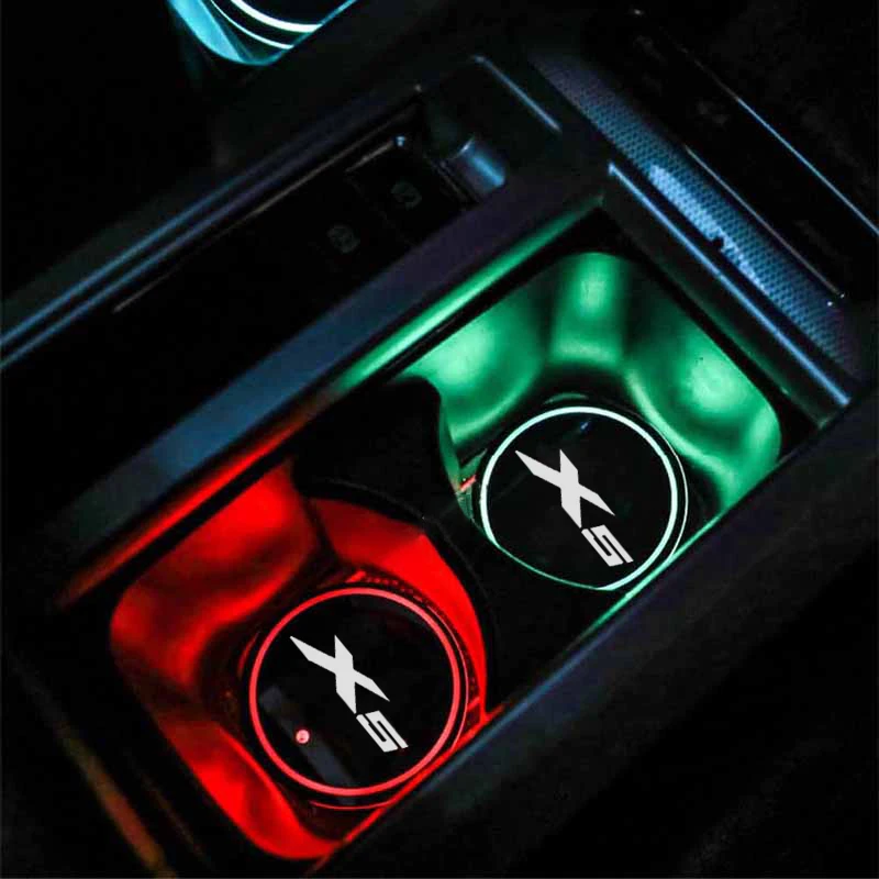 Universal Car Cup Holder Coaster for Bmw X5 f15 g05 e53 with 7 Colors Changing USB Charging Waterproof Cup Pad Atmosphere Lamps