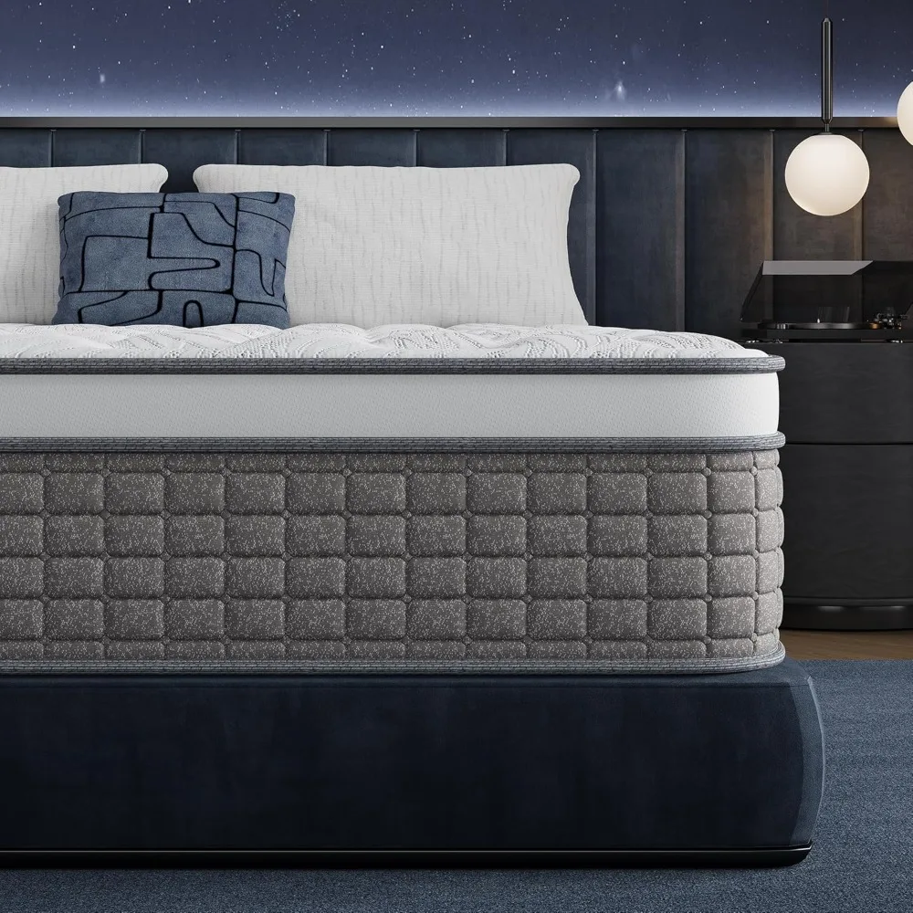 Colchão Queen híbrido em uma caixa, colchão Queen Size de firmeza média com espuma viscoelástica e molas de bolso individualmente para movimento