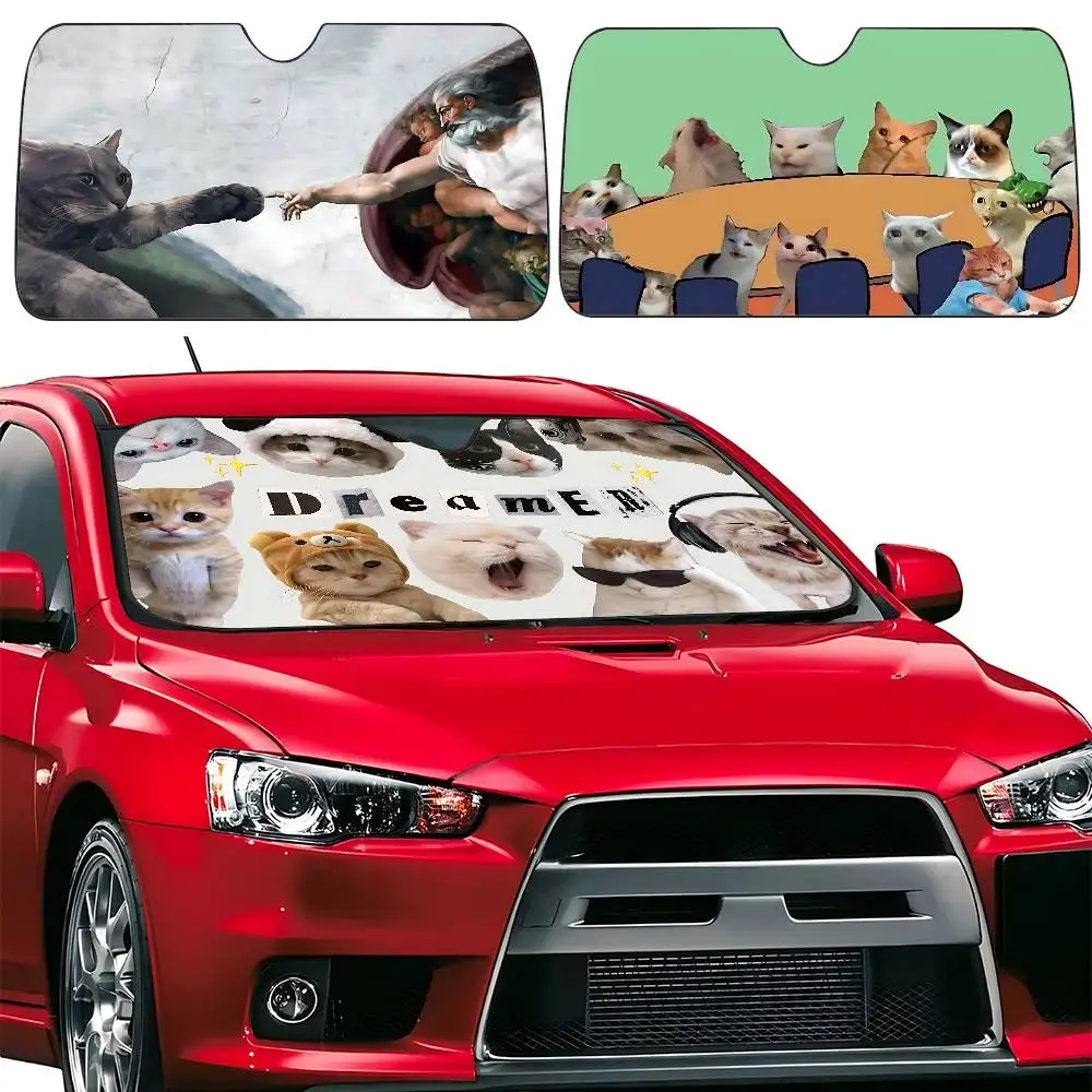 Funny Cat Meme Stylish And Trendy Windshield Sunshade, Car Windshield Cover, Car Sunshade Curtain, Car Sun Protection Cover