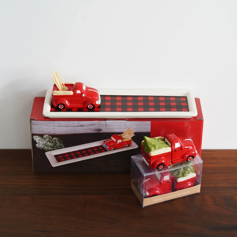 Export original sheet hand-painted Christmas lattice ceramic Dim sum tray toothpick box seasoning bottle festival dinner plate