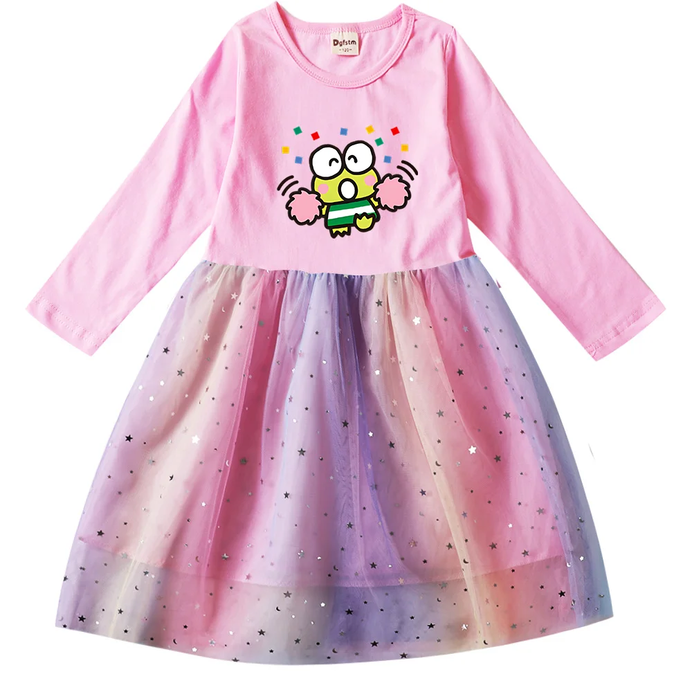 

Cute Kerokero Keroppi Dresses Party Long Sleeve Costume Fall Dresses for Girls Teen Children's Prom Mesh Dresses