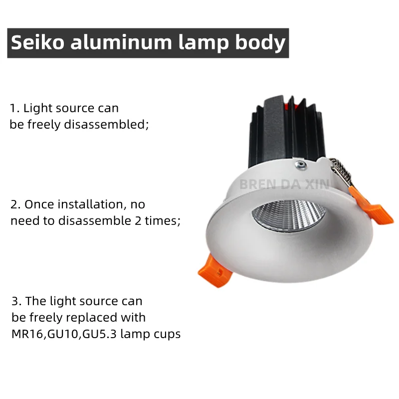 Universal white and black GU10 spot light sky lantern LEDMR16 anti-glare E27 lamp holder GU5.3 embedded COB downlight frame bulb