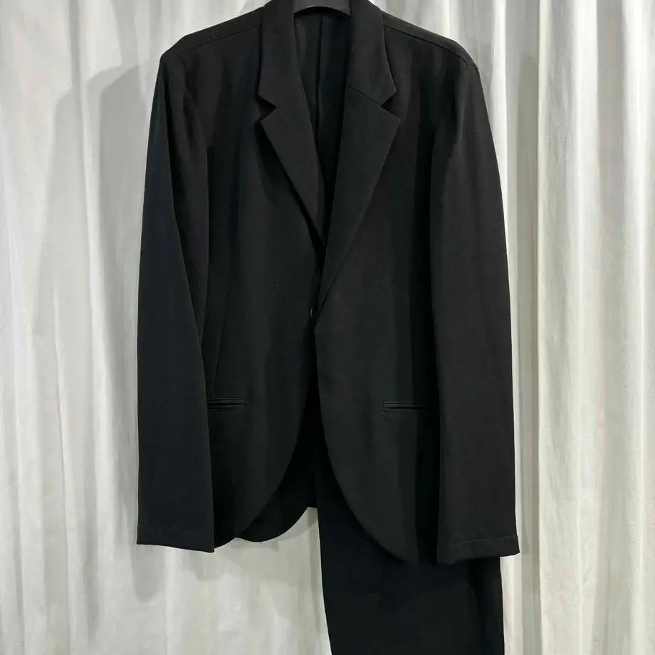 

TOP-YAMAMOTO ® Minimalist Style Black Wool Jacket for Men - Loose Fit Single-Button Casual Suit