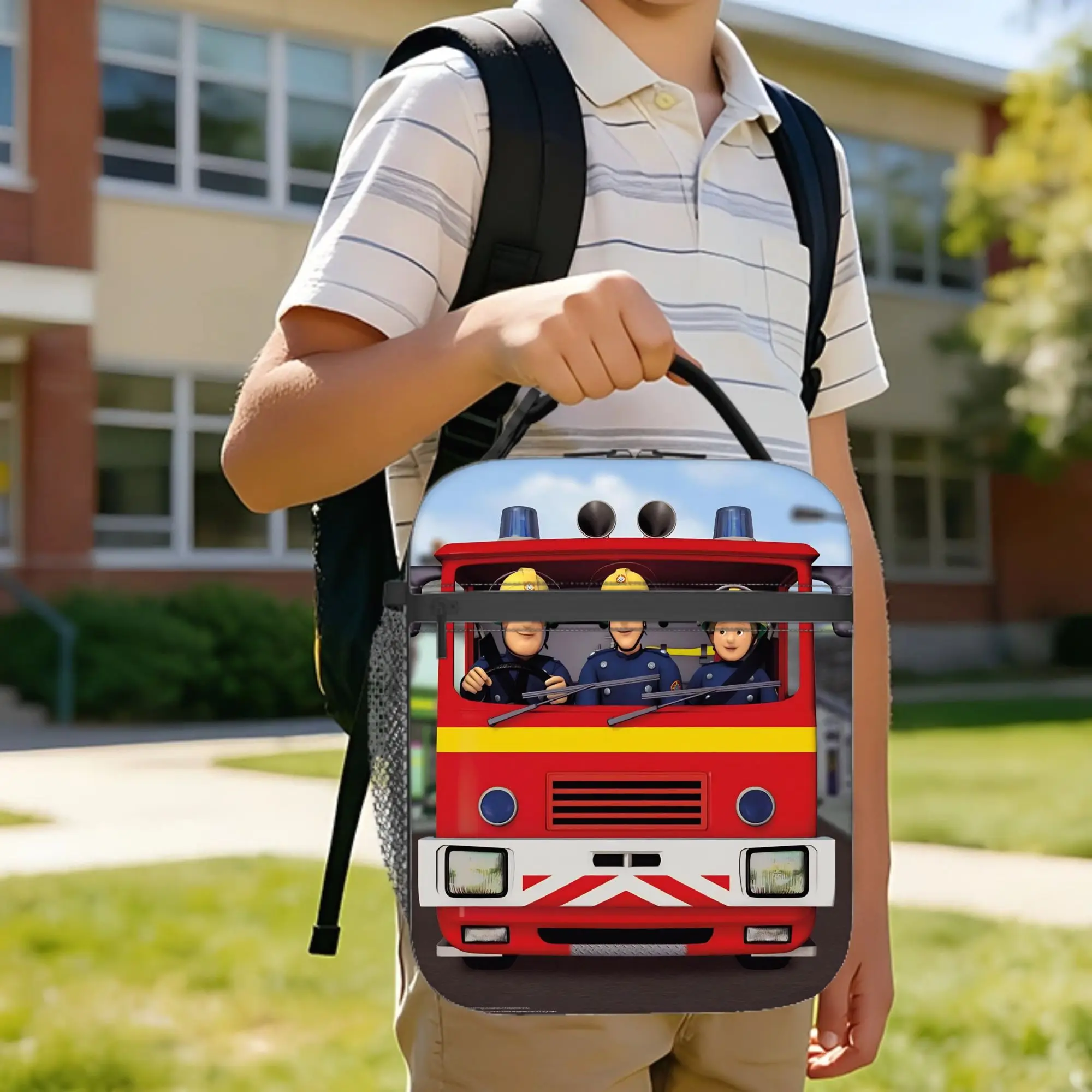 Firemans Sams Insulated Lunch Bags Leakproof Fire Trucks Cartoon Lunch Container Thermal Bag Lunch Box Tote College  Outdoor