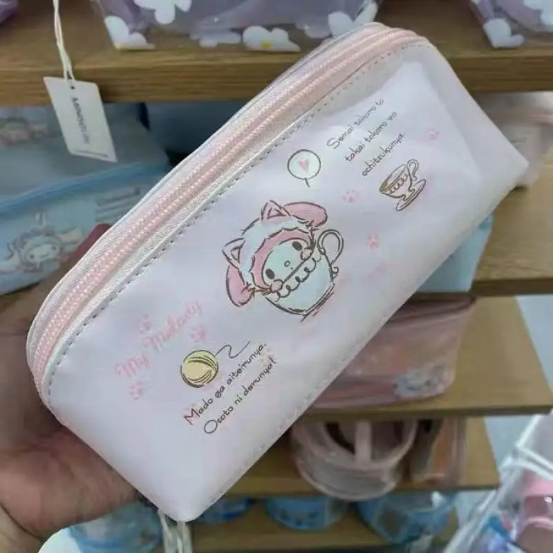 Sanrio Mymelody Cinnamoroll Cosmetic Storage Bag Kawaii Cartoon Student Pencil Case Large Capacity Multi-Functional Storage Bag