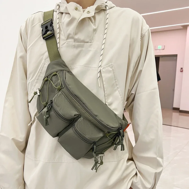 Riñonera informal de hilo de coser para hombre y mujer, bolso de lona con cremallera, de alta calidad, a la moda, 2024