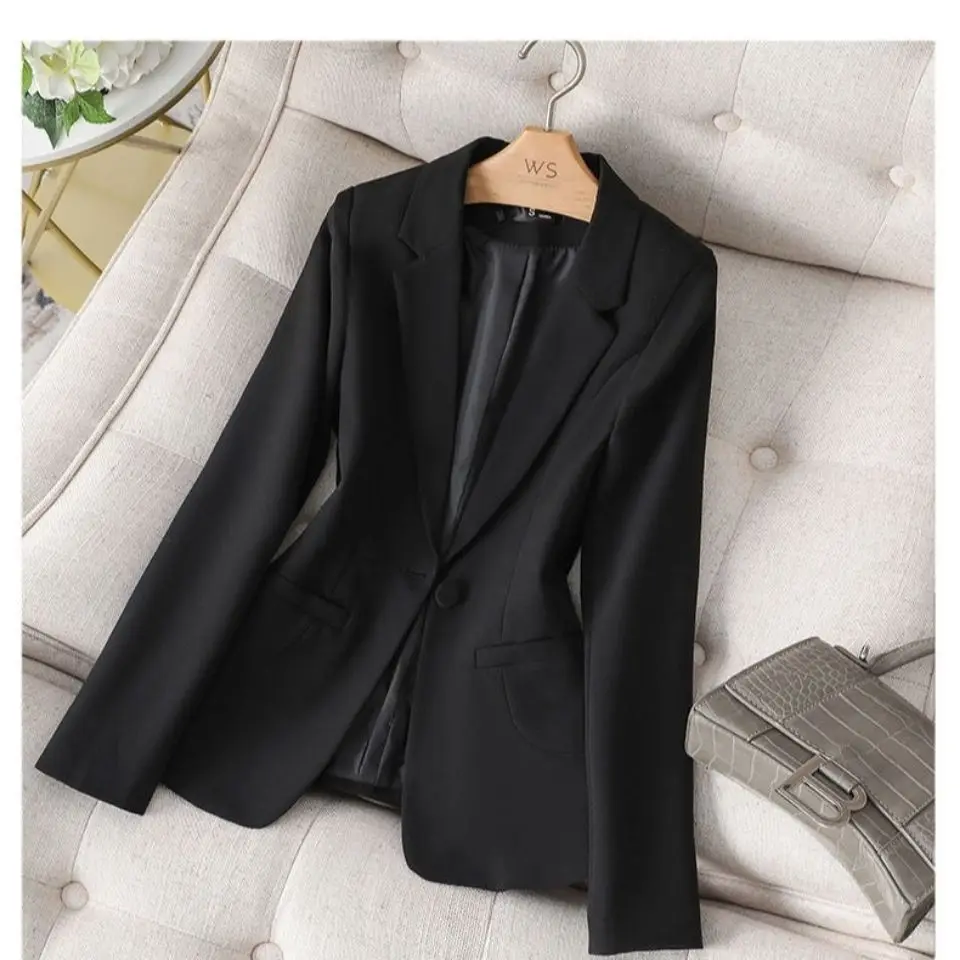 Slim Fit Casual Long Sleeve Women's  Jacket White Waist-Cinching Versatile Short Black Suit Top Korean Style