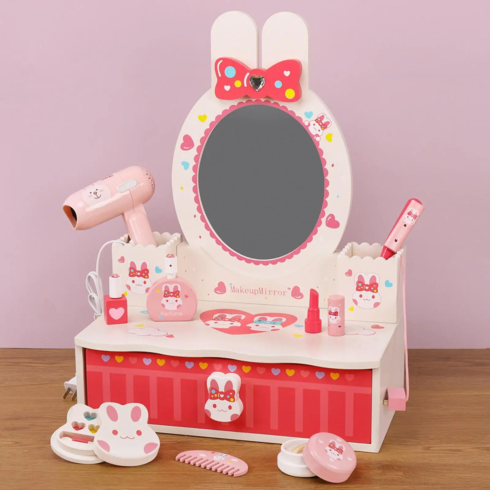 

Pretend Play Makeup Table Set Kids Vanity Set for 2-5 Years Old Kids Girls