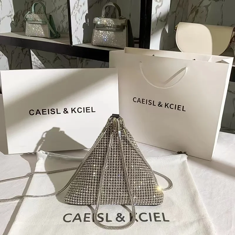 Borsa da sera con diamanti con strass lucidi di cristallo borsa a tracolla con tracolla glitterata da donna con pochette per feste di matrimonio di