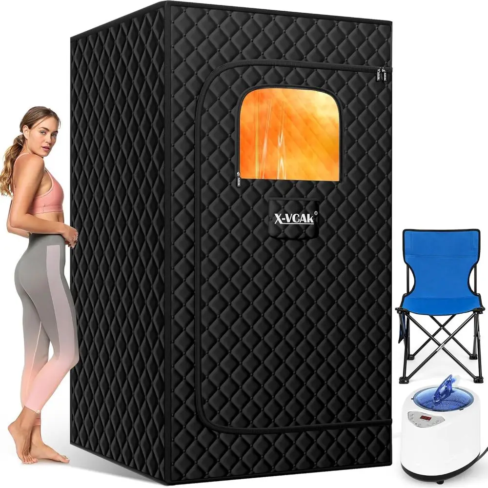 

Upgraded Sauna Box for Relaxation, Detoxification, Portable Home Sauna with Steamer, Remote Control, Folding Chair, 9 Levels, 2.
