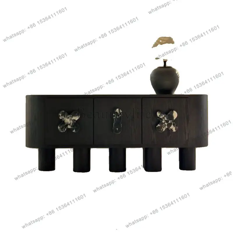 

Retro black designer solid wood dining side cabinet household entrance foyer locker